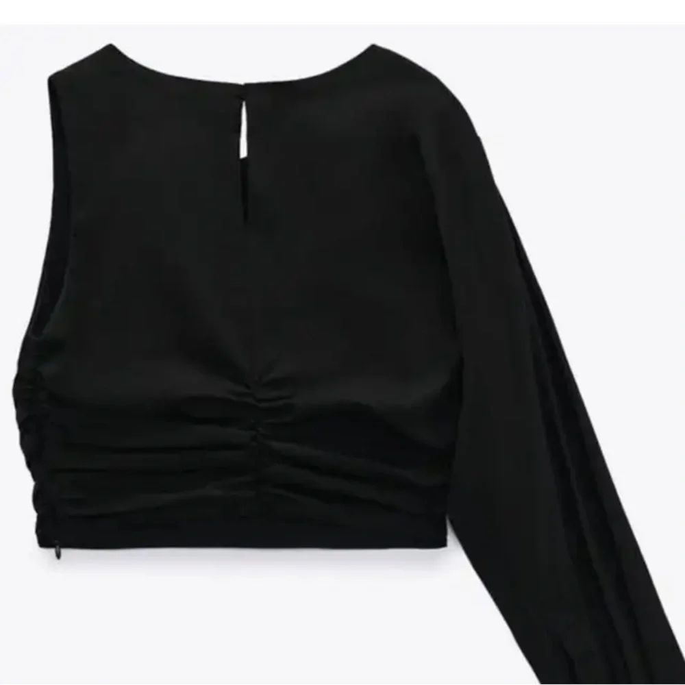 Zara One Sleeve Poplin Top - Picture 4 of 6